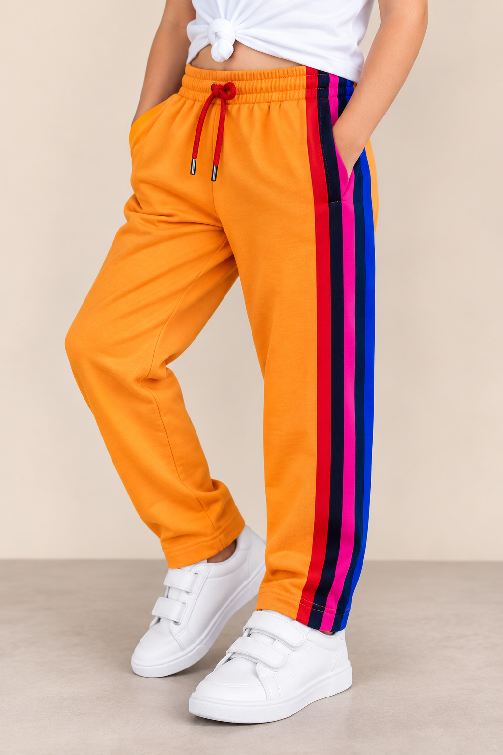Premium Kids Lycra Trousers  colour Bright Orange side panal ph12