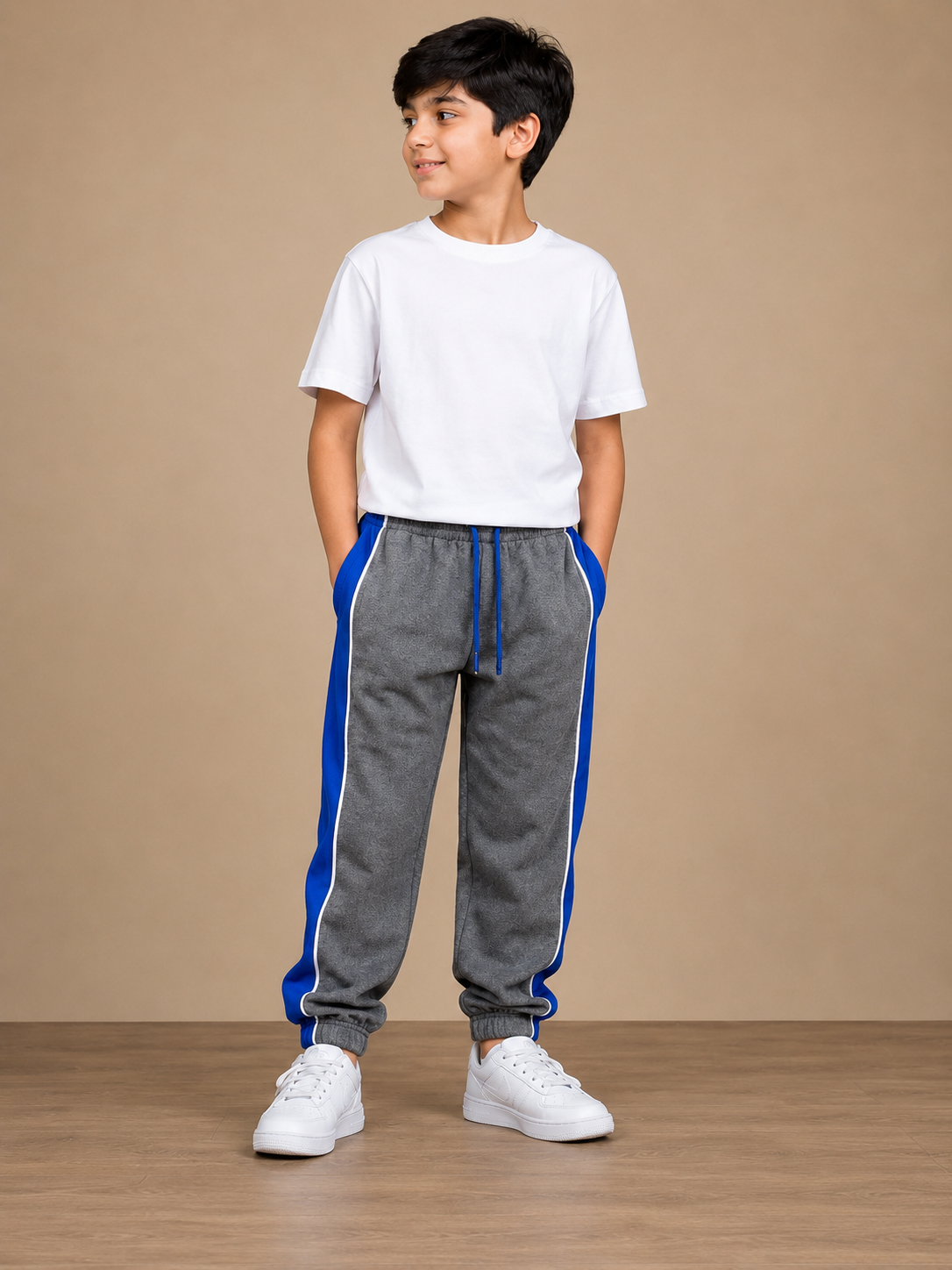 Kids Boys Premium Track Pants – Grey & Royal Blue nj6
