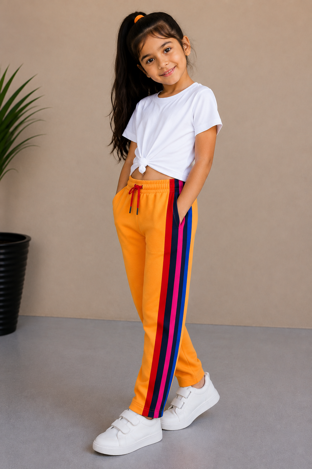 Premium Kids Lycra Trousers  colour Bright Orange side panal ph12