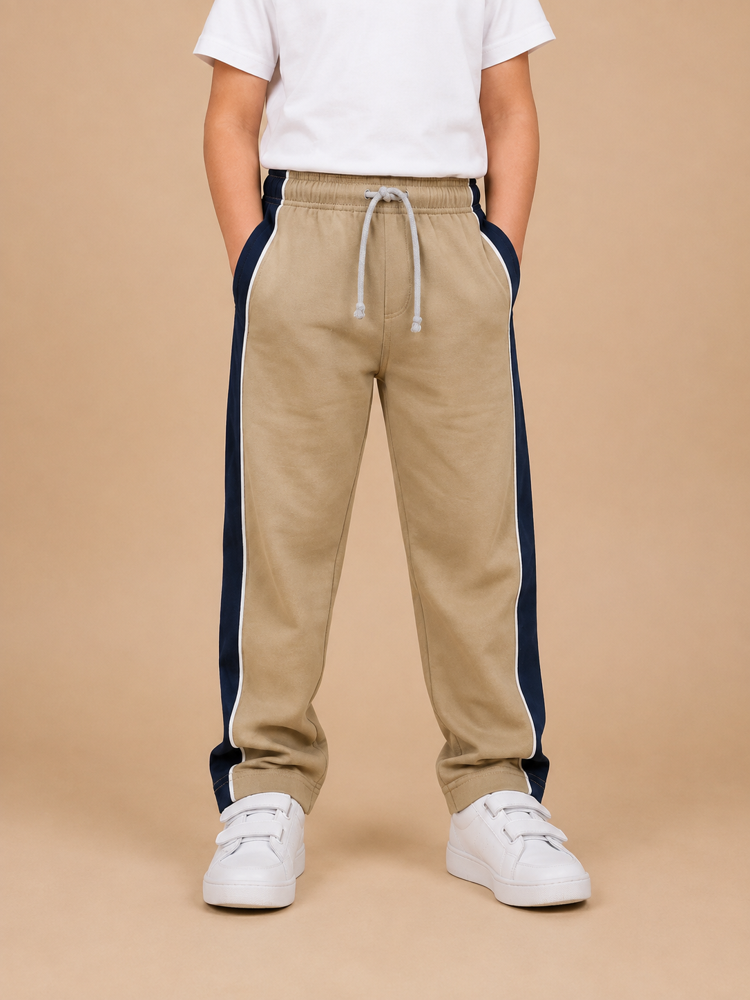 Premium Boys Trouser-Light Khaki With Navy -T37