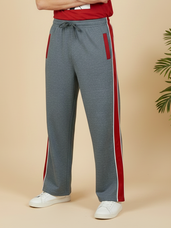 Stylish Regular Fit Summer Trouser For Men-Charcoal Melange With Red Stripe-NST24