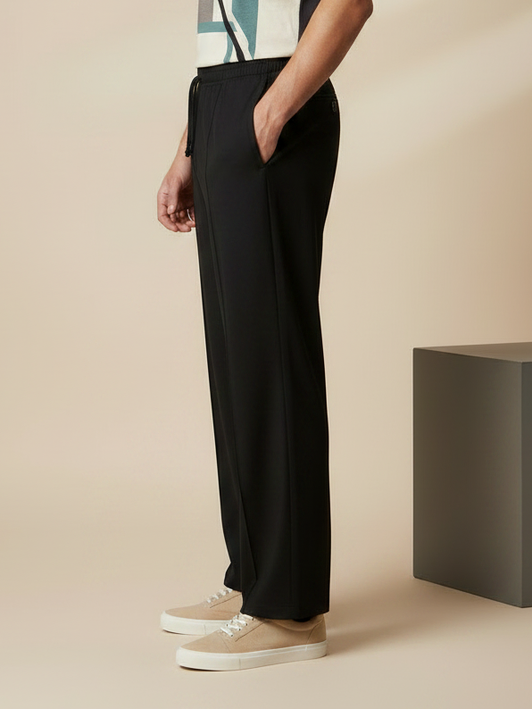 Stylish Black Wide-Leg Pleated Summer Lycra Trousers For Men-NST11