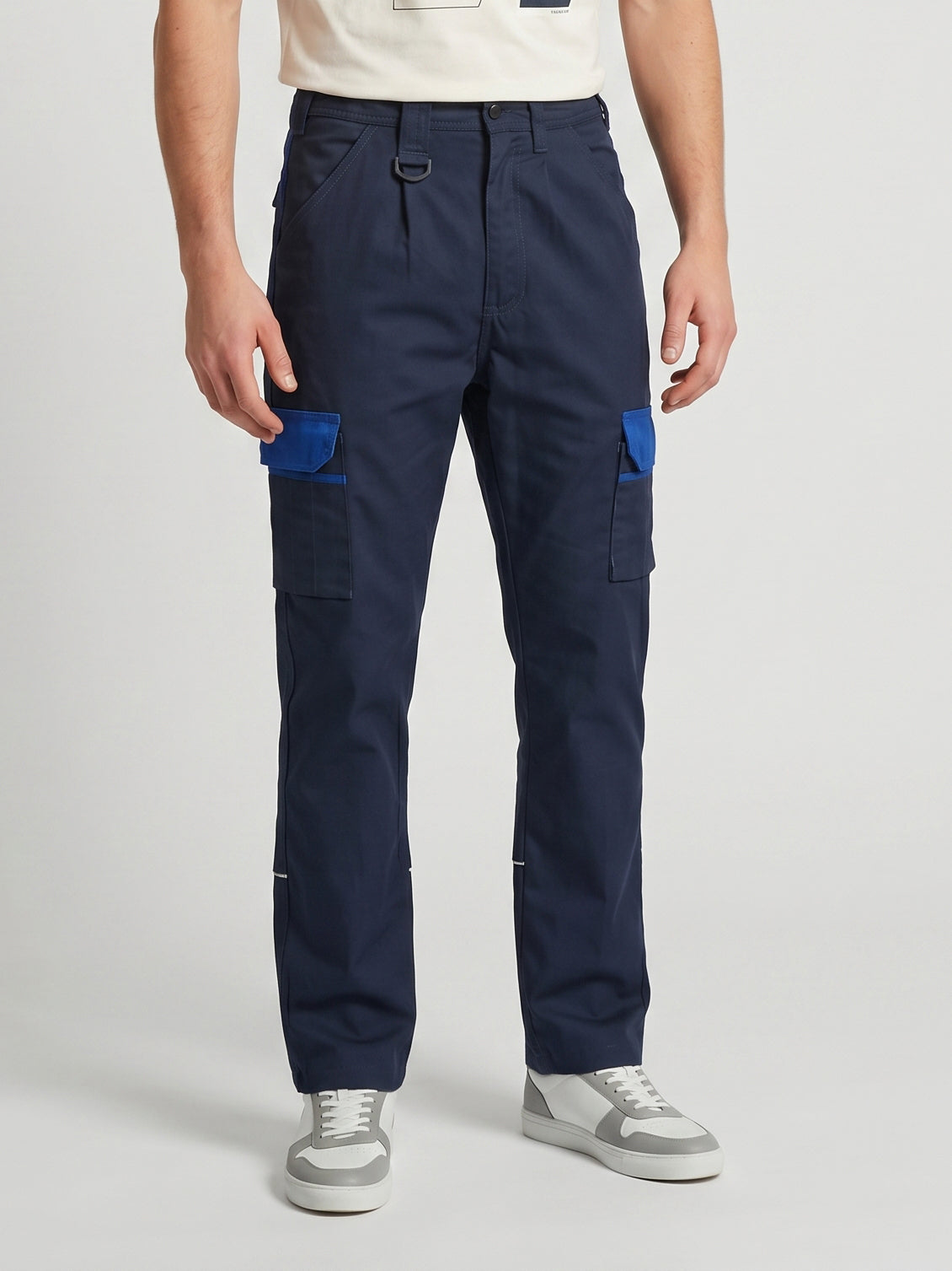 Navy Blue Colorblock Cargo Trouser For Men-BE7670