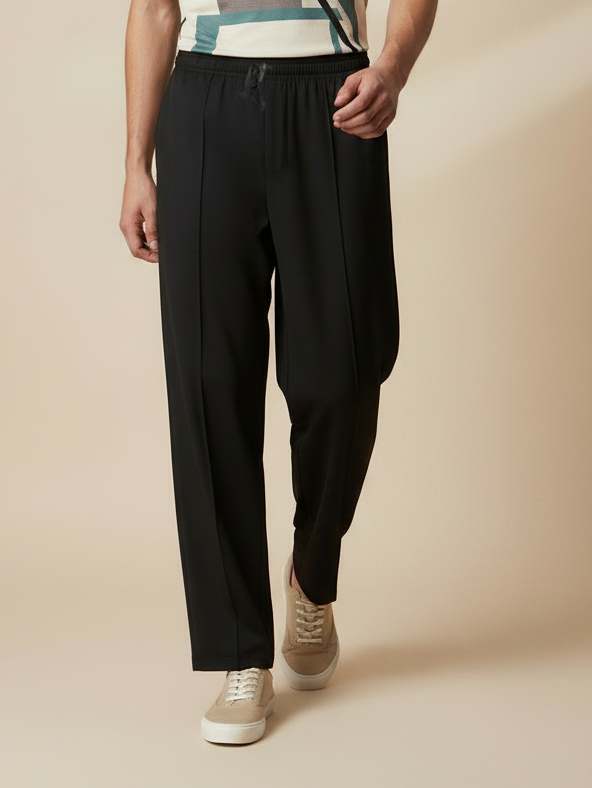Stylish Black Wide-Leg Pleated Summer Lycra Trousers For Men-NST11