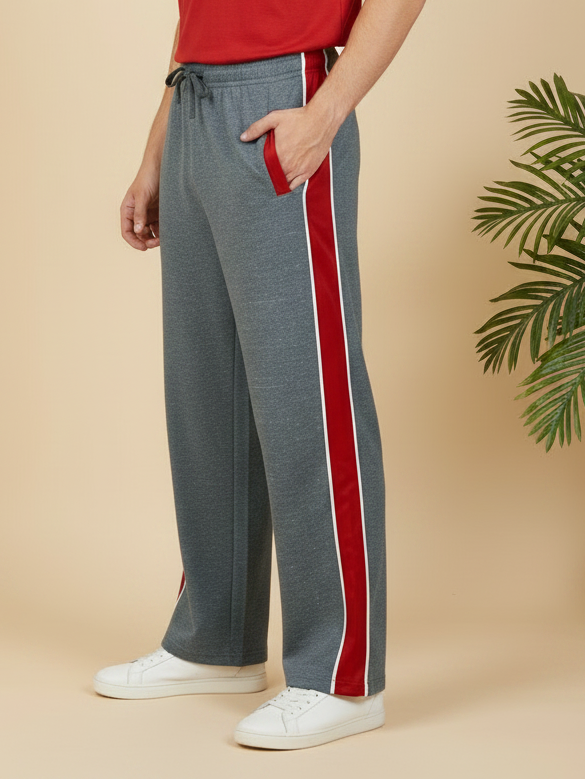 Stylish Regular Fit Summer Trouser For Men-Charcoal Melange With Red Stripe-NST24