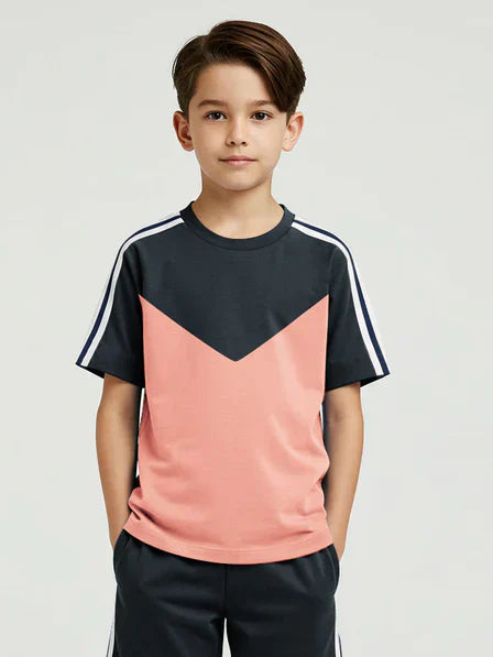 Ads Summer T Shirt For Kids-Slate Grey With Pink-NSK32