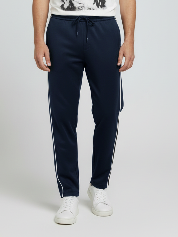 Stylish Regular Fit Interlock Summer Trouser For Men-Dark Navy-NST26