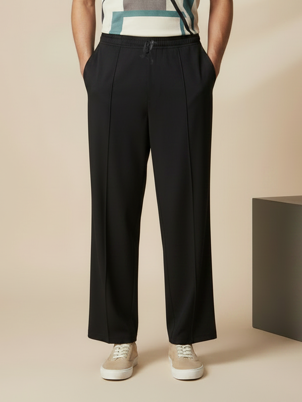 Stylish Black Wide-Leg Pleated Summer Lycra Trousers For Men-NST11