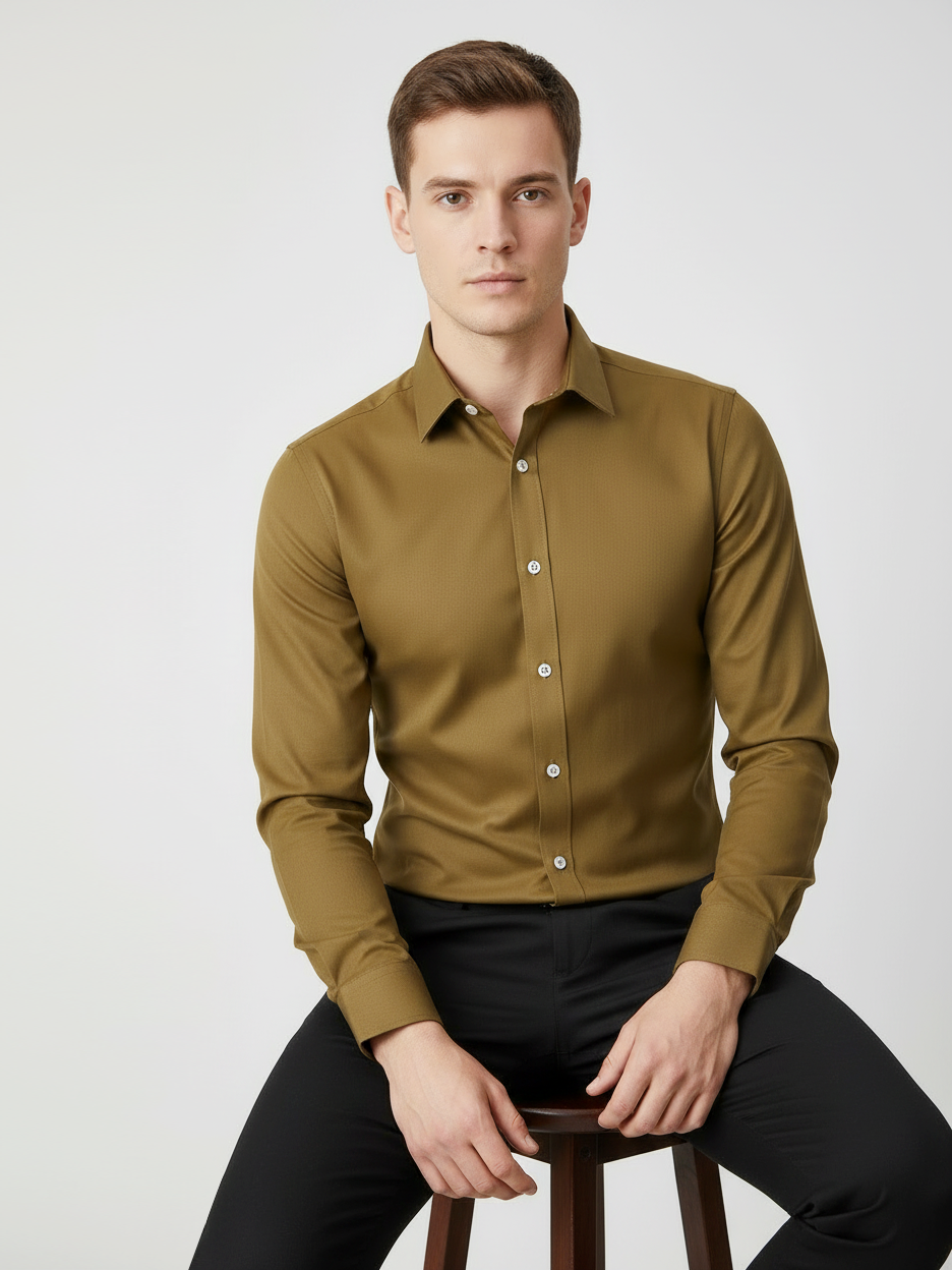 Rawgear 4 Side Lycra Slim Fit Long Sleeve Casual Shirt For Men-Khaki-RG02
