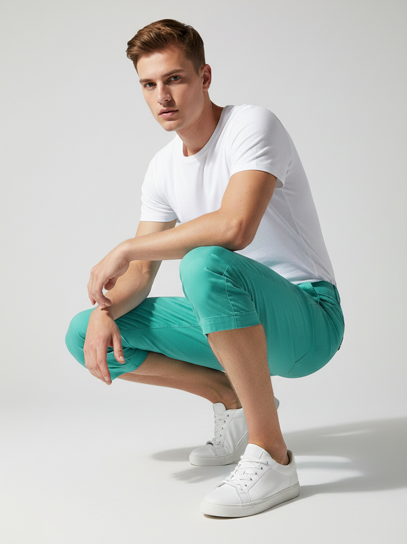 Stylish Cotton 3 Quarter Short For Men-Cyan Blue-BE7862