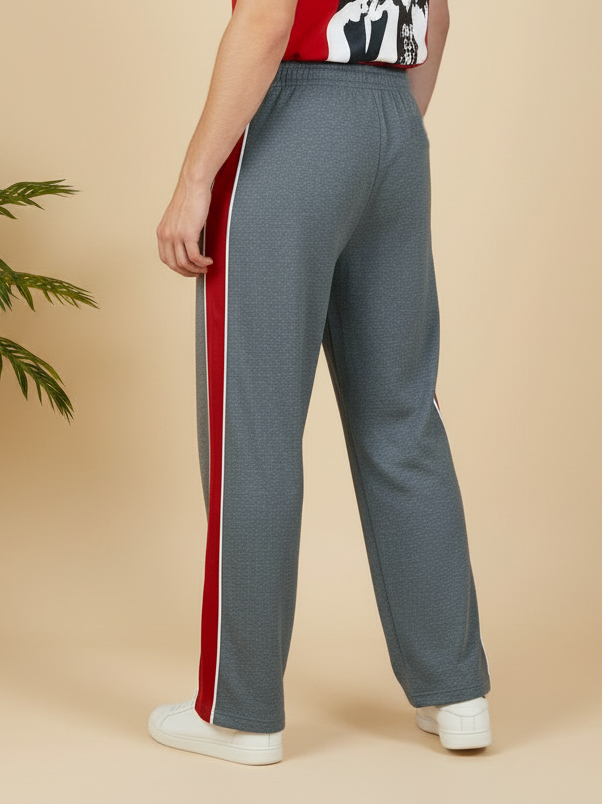 Stylish Regular Fit Summer Trouser For Men-Charcoal Melange With Red Stripe-NST24