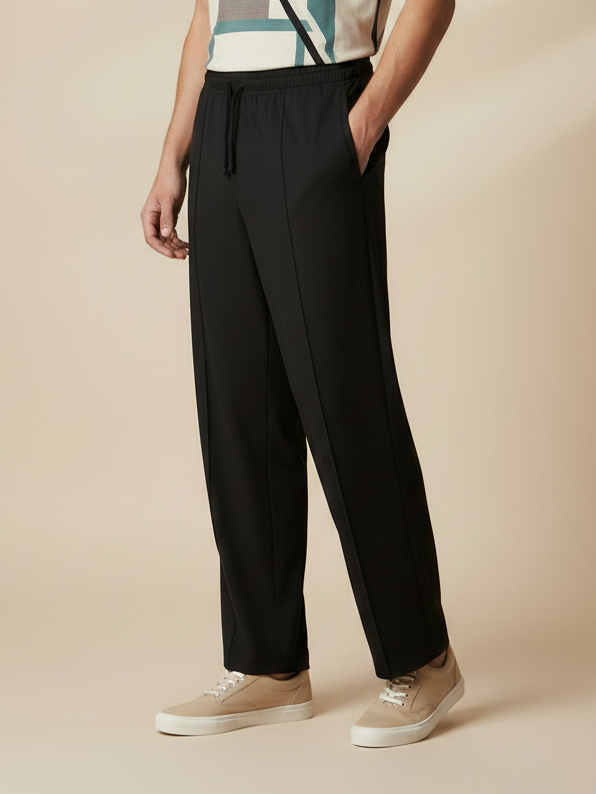 Stylish Black Wide-Leg Pleated Summer Lycra Trousers For Men-NST11