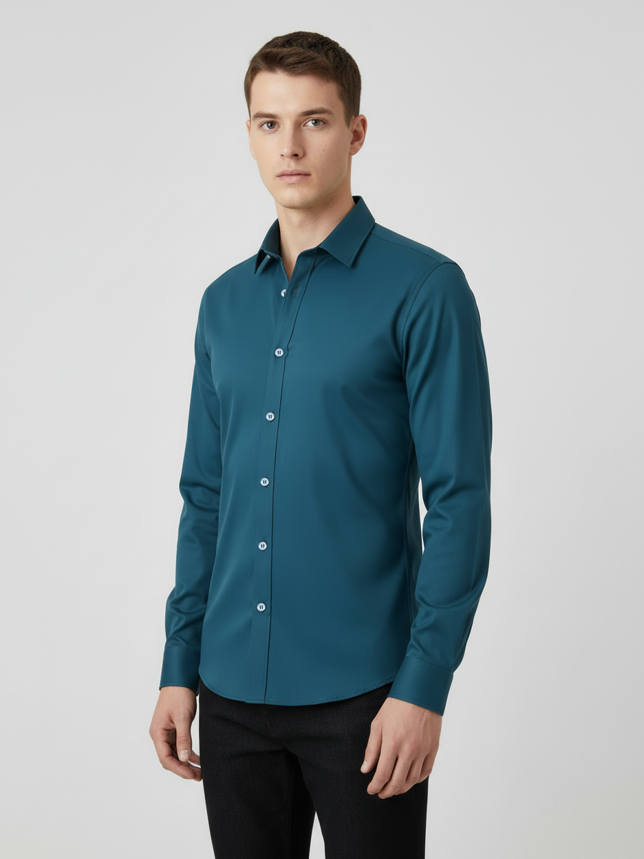 Rawgear 4 Side Lycra Slim Fit Long Sleeve Casual Shirt For Men-Zinc-RG01