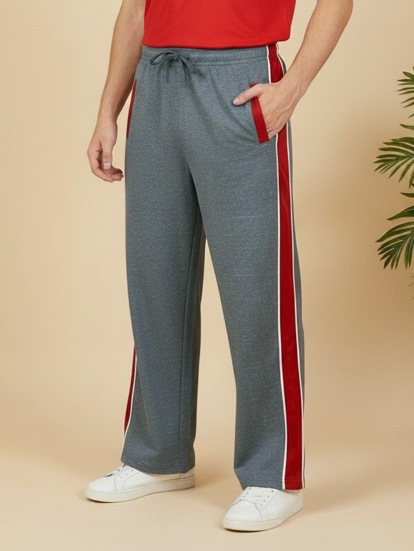 Stylish Regular Fit Summer Trouser For Men-Charcoal Melange With Red Stripe-NST24