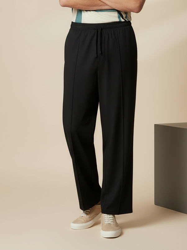 Stylish Black Wide-Leg Pleated Summer Lycra Trousers For Men-NST11