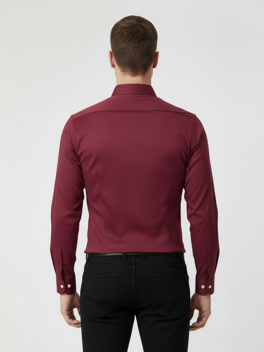 Rawgear 4 Side Lycra Slim Fit Long Sleeve Casual Shirt For Men-Burgundy-RG06