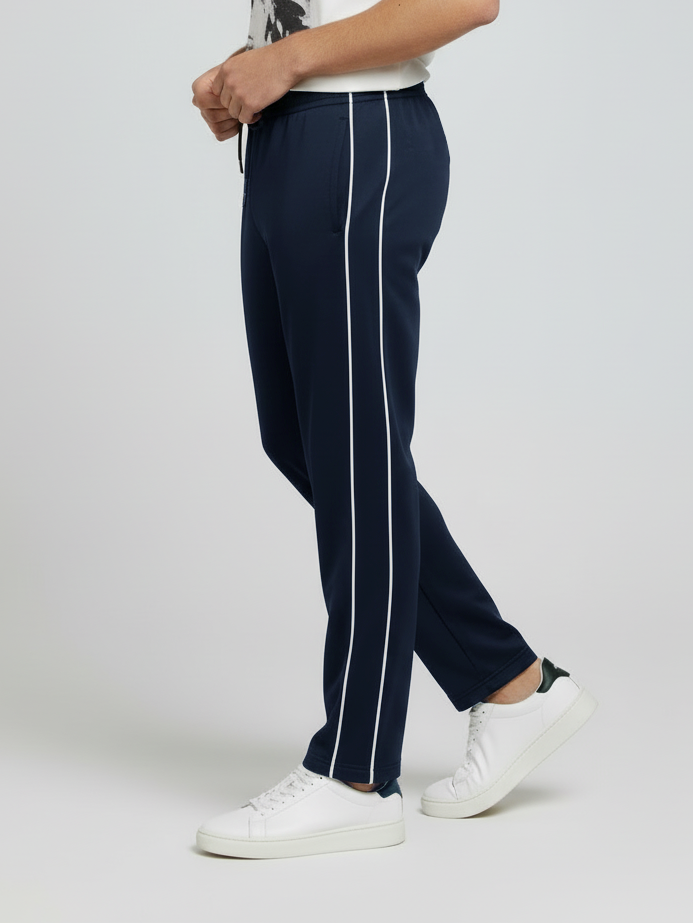 Stylish Regular Fit Interlock Summer Trouser For Men-Dark Navy-NST26