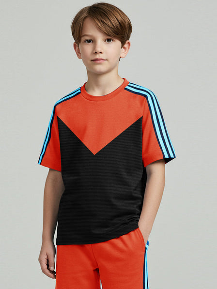 Ads Summer T Shirt For Kids-Black With Orange-NSK29