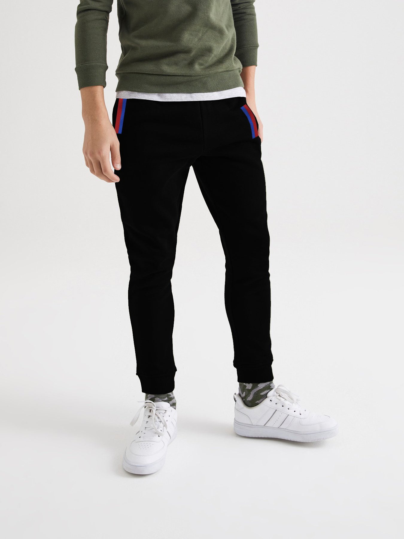 ADS Fleece Slim Fit Jogger Trouser For Kids-Black With Assorted Pockets-Rt2172