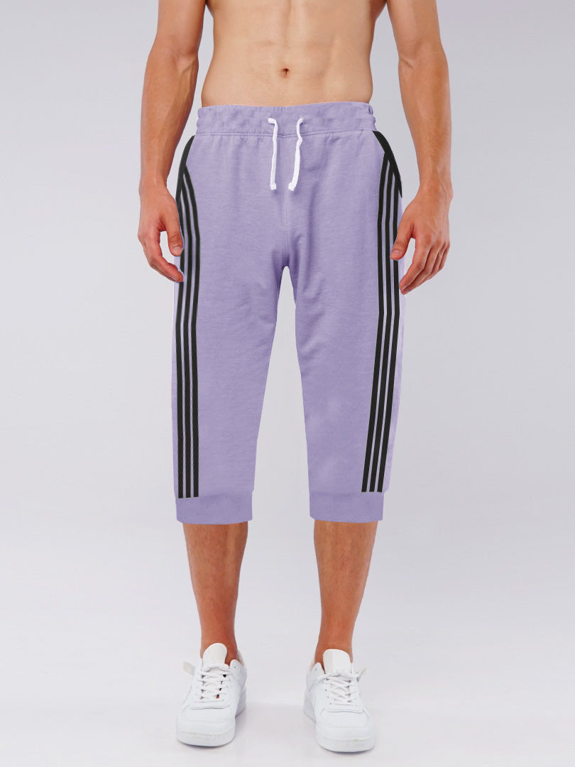 Summer Jersey Slim Fit Bermuda Short For Men-Light Purple with Stripes-SP1774/RT2435