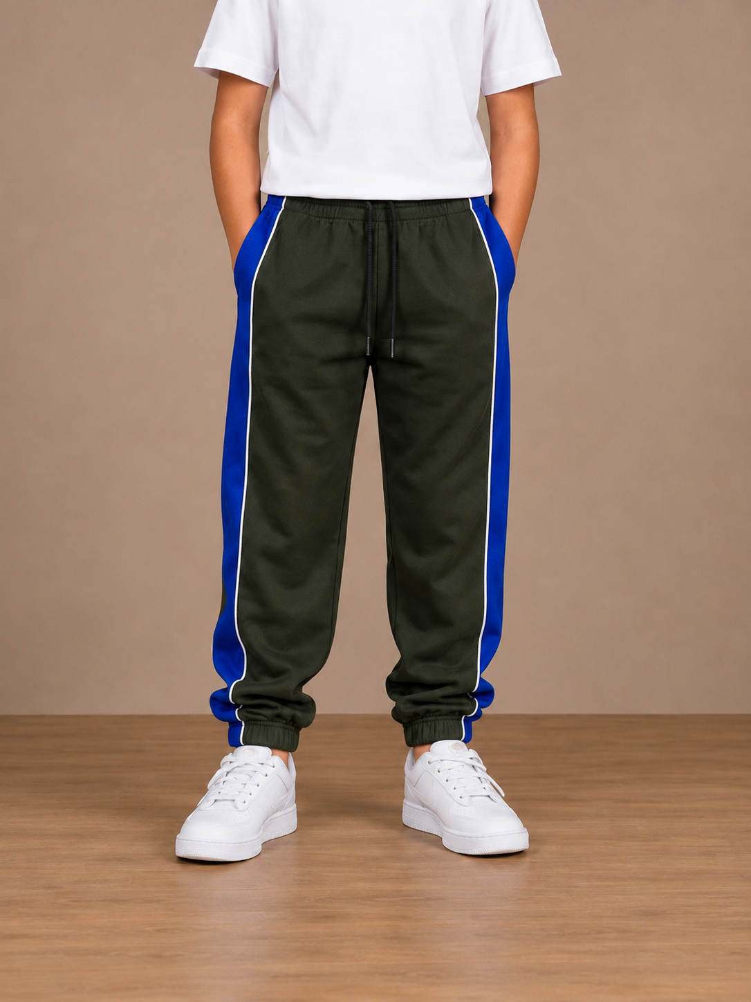 Kids Premium Track Pants – Dark Green with Royal Blue Side Panel ah3(Copy)
