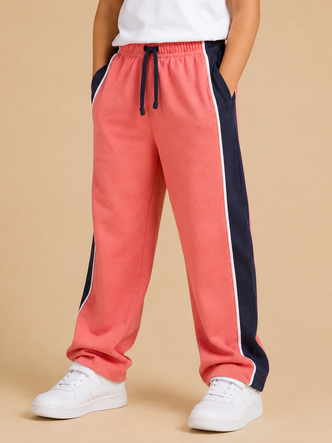 Premium Boys Trouser-Salmon Pink With Navy -T24