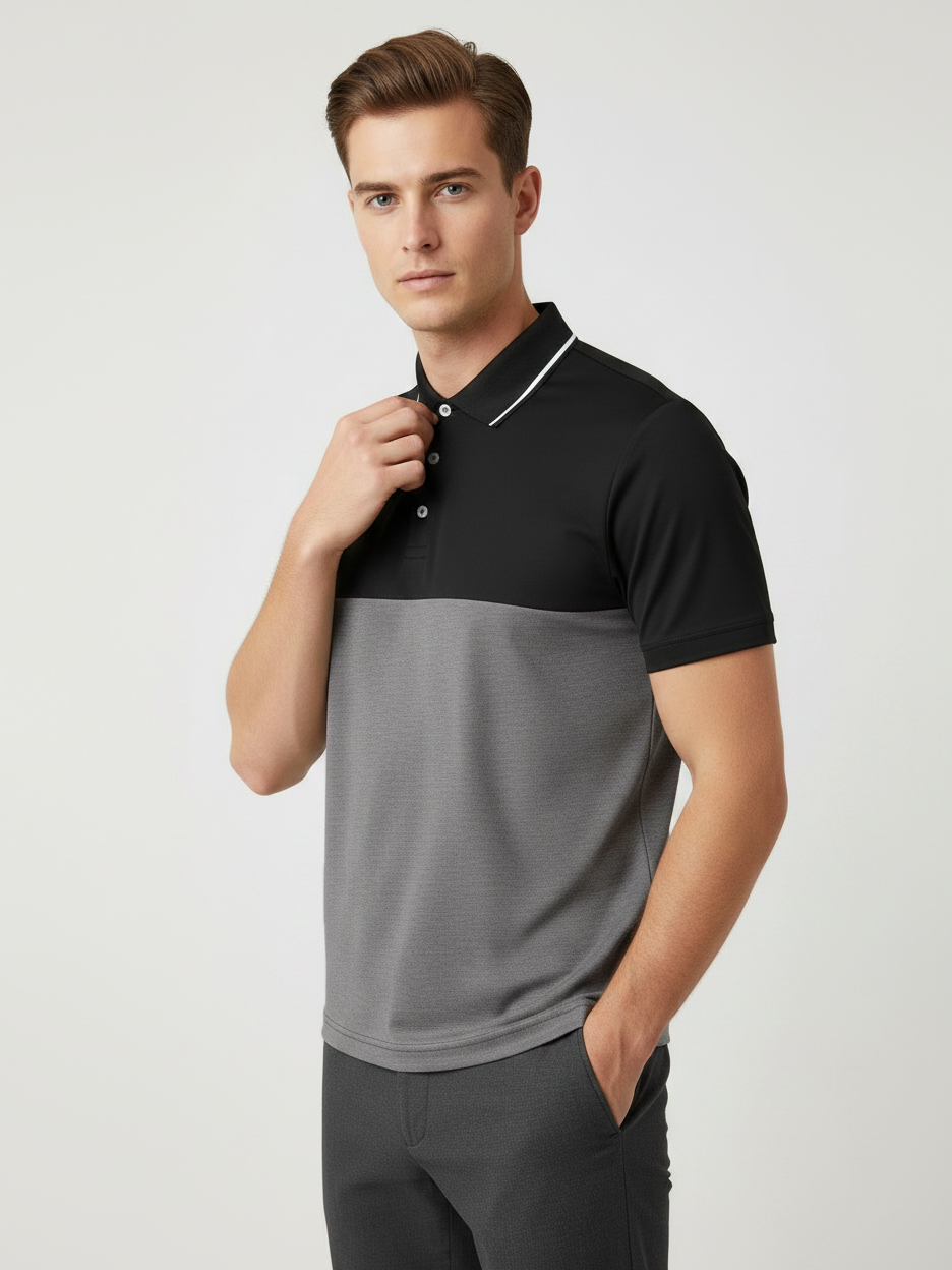 Rawgear Summer Colorblock Polo Shirt For Men-Black & Grey-BE1716