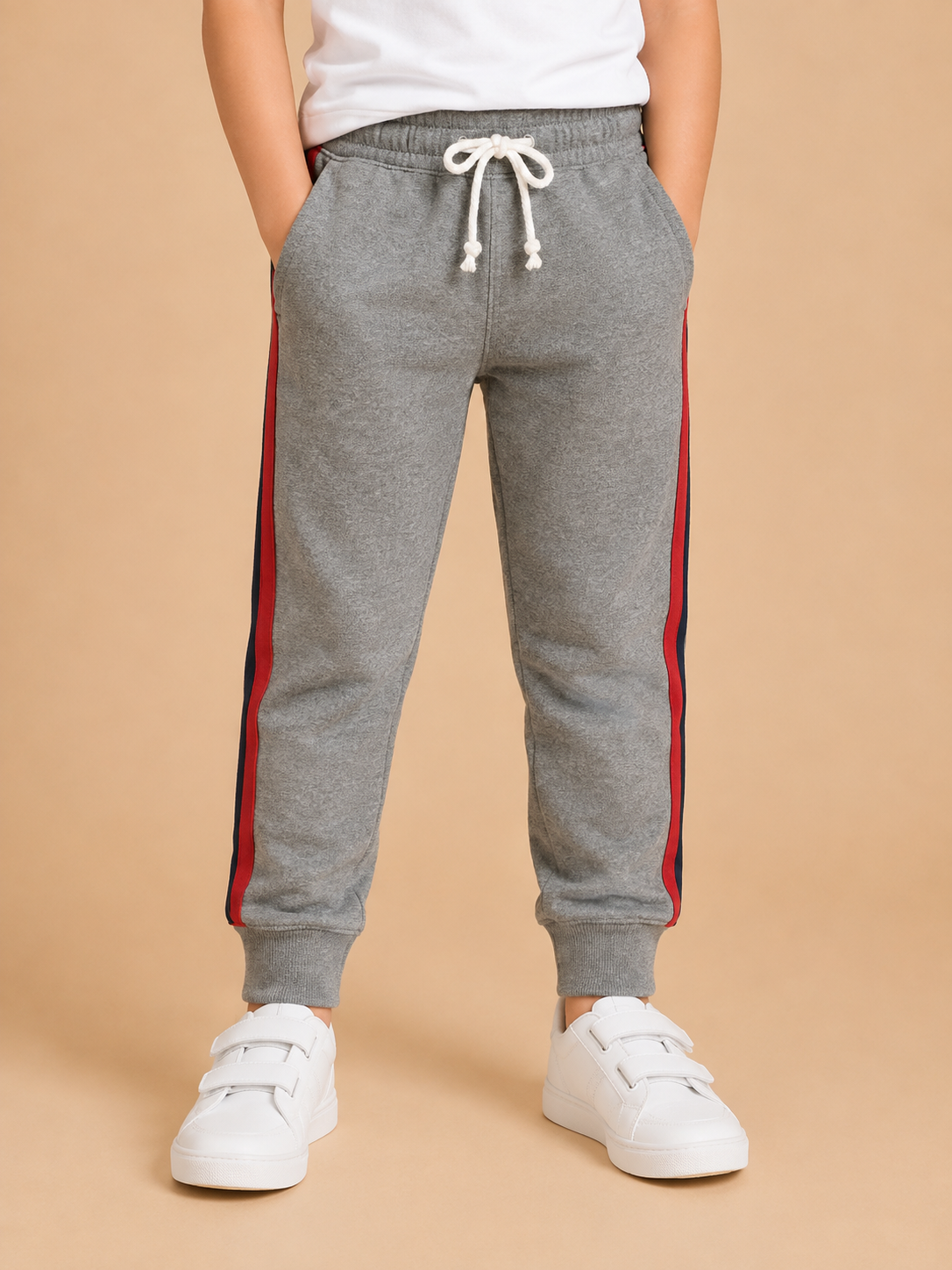 Kids Grey Side Stripe Jogger Pants – Comfortable Casual Trouser na11