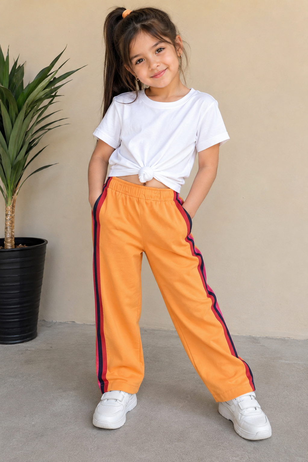 Premium Kids Lycra Trousers  colour Bright Orange side panal ph12