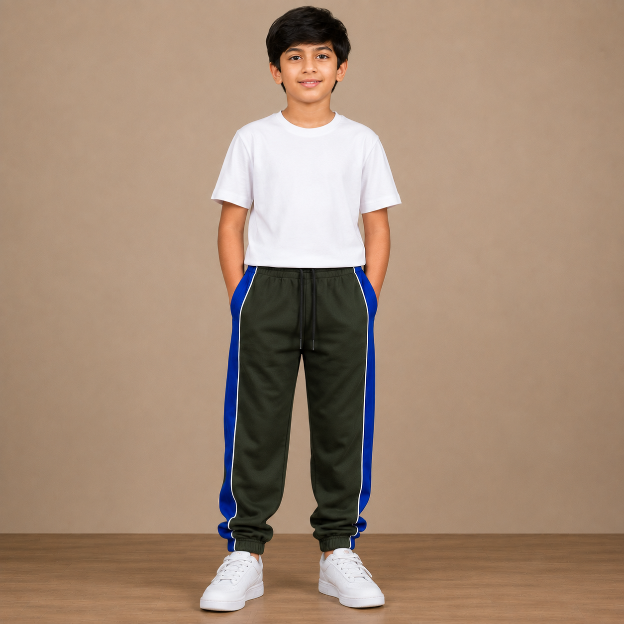 Kids Premium Track Pants – Dark Green with Royal Blue Side Panel ah3(Copy)