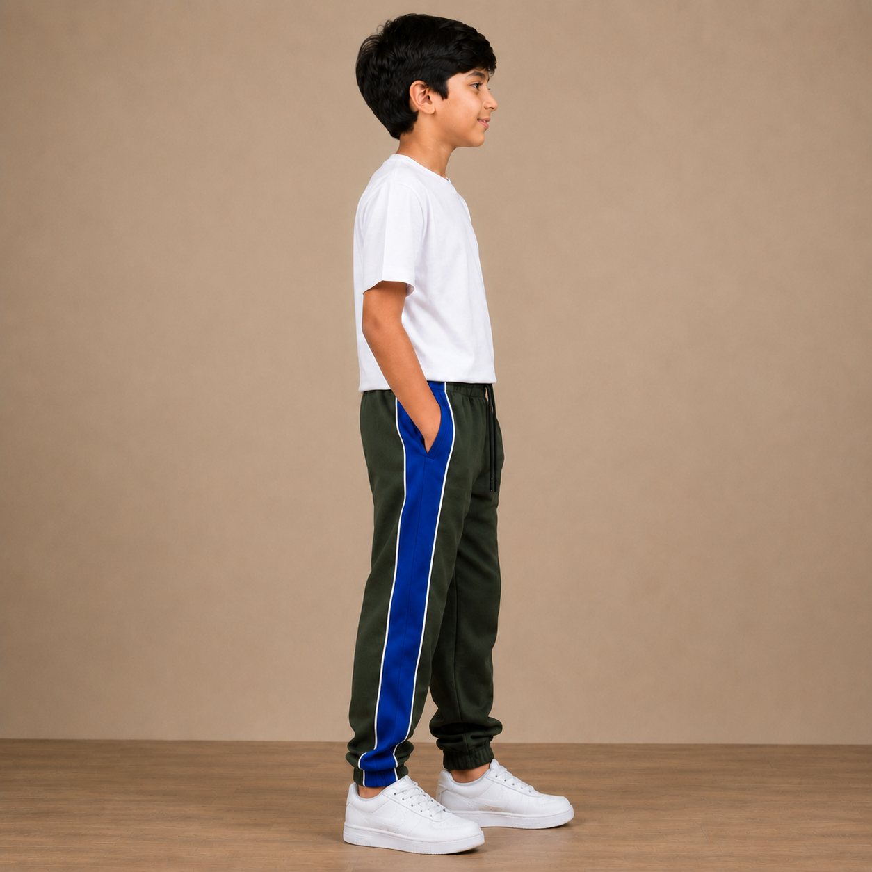Kids Premium Track Pants – Dark Green with Royal Blue Side Panel ah3(Copy)