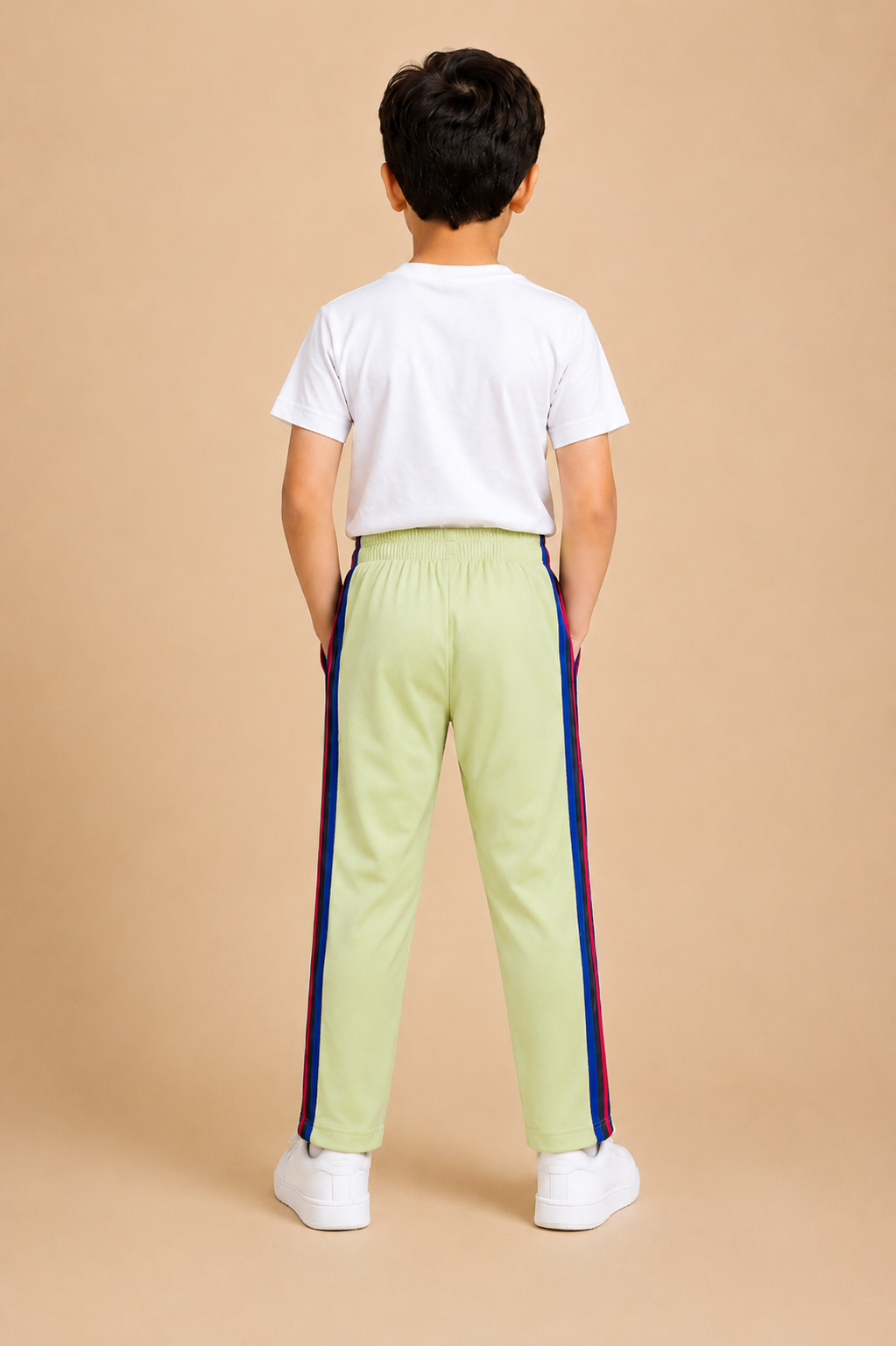 Premium Kids Lycra Trousers lime Green with ,Side panal Stripe p3
