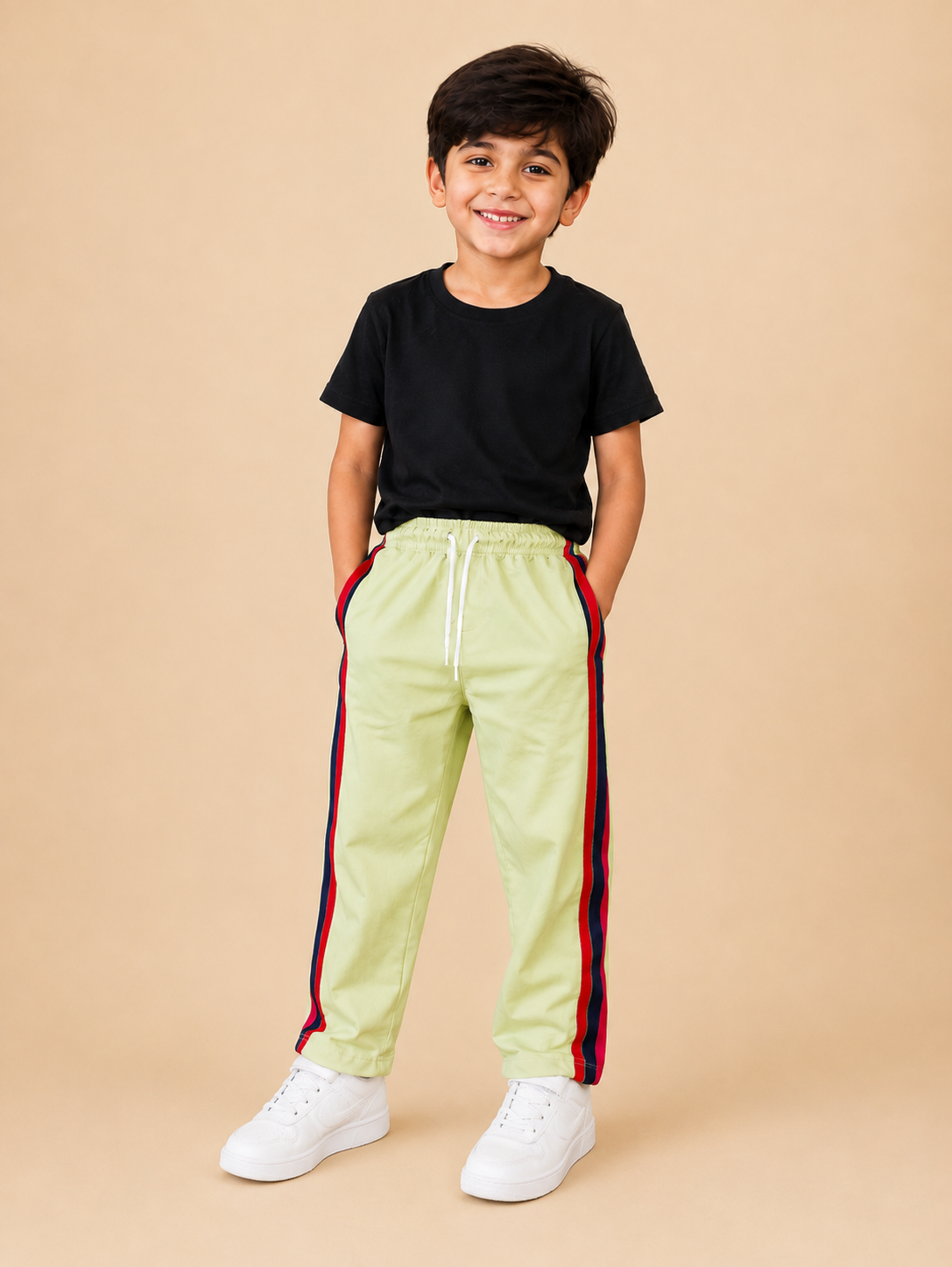 Premium Kids Lycra Trousers lime Green with ,Side panal Stripe p3