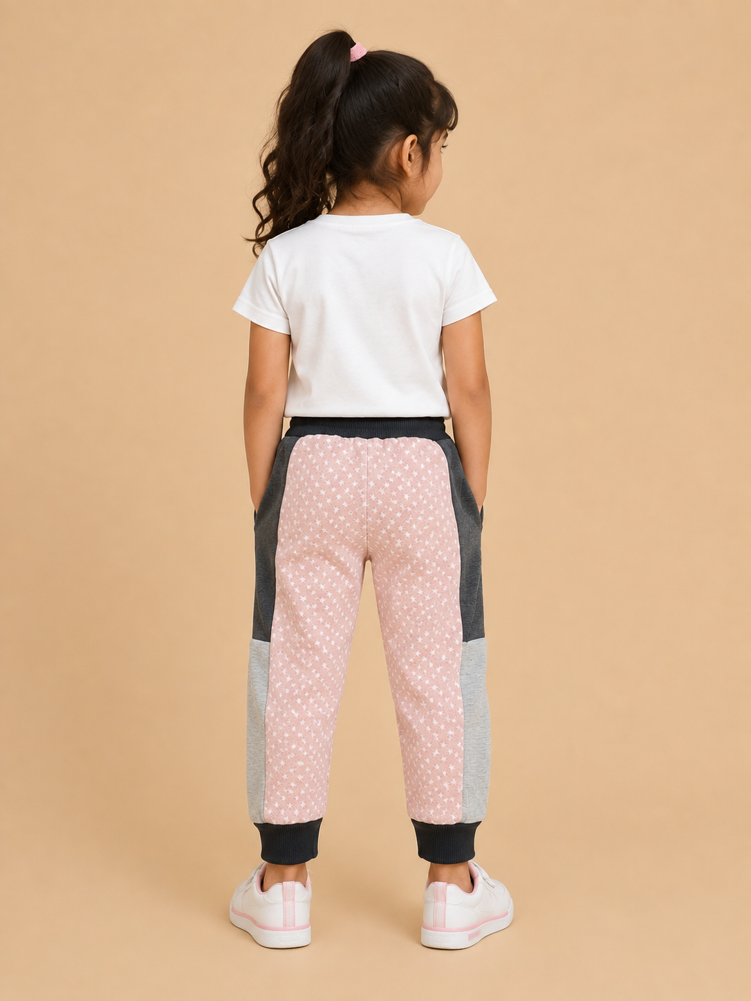 Kids Star Print Color Block Jogger Pants – Pink & Grey na15