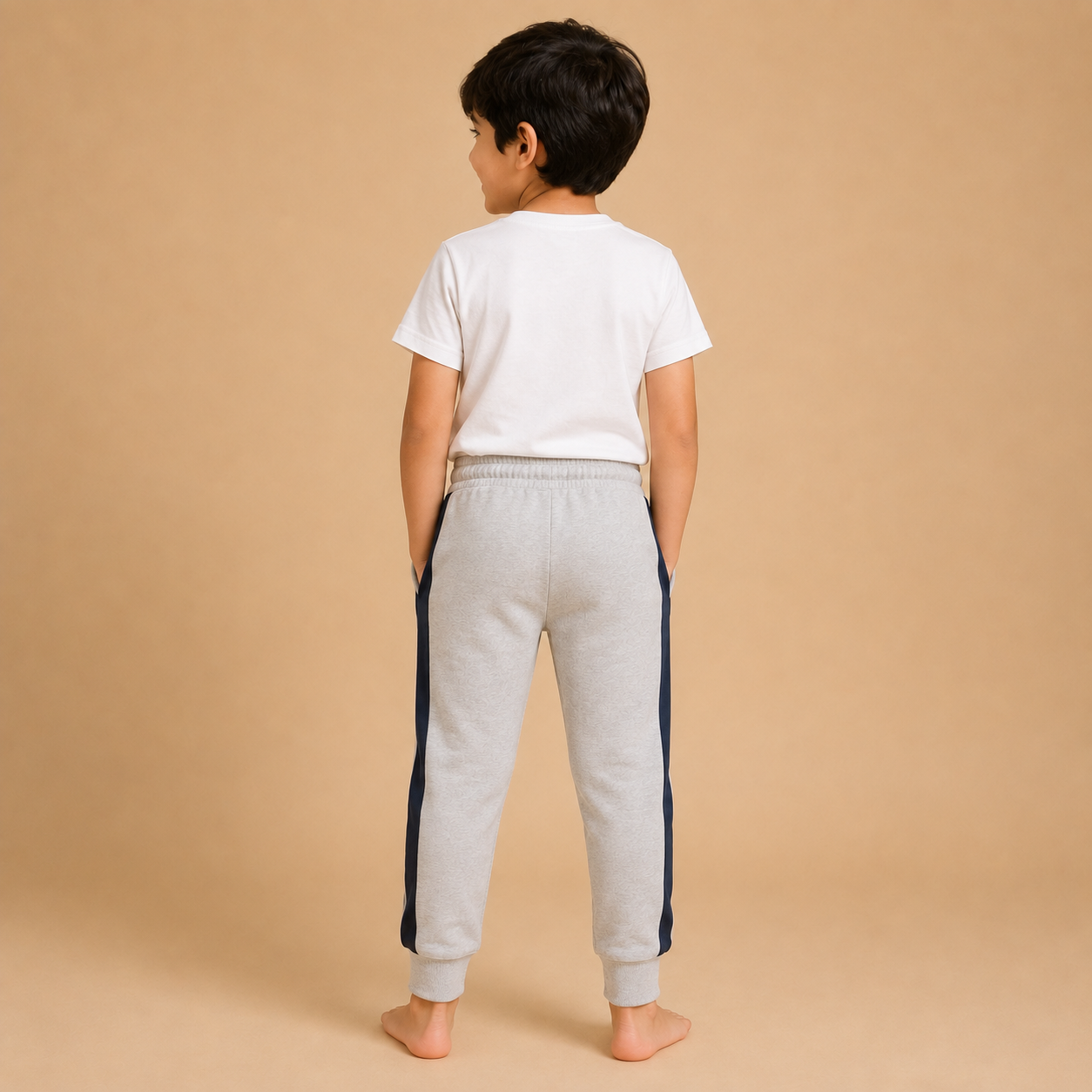 : Kids Grey Jogger Pants with Navy Side Stripe – Casual Sports Trouser na14