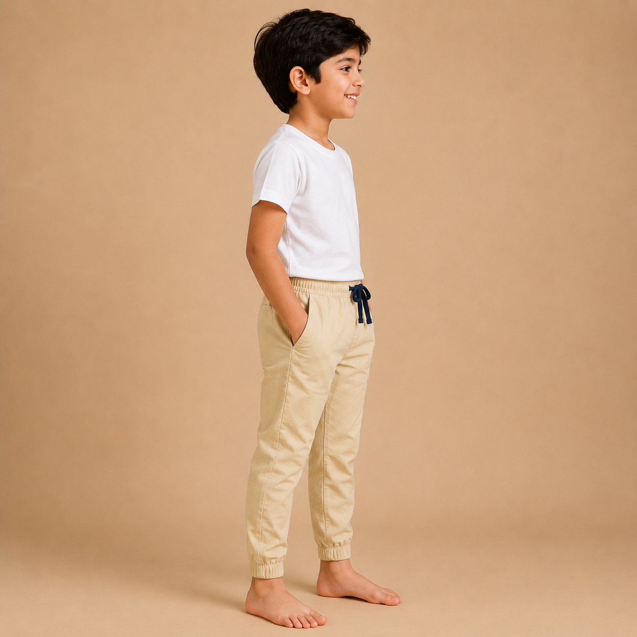 Kids Beige Casual Jogger Pants – Comfortable Everyday Trouser na13