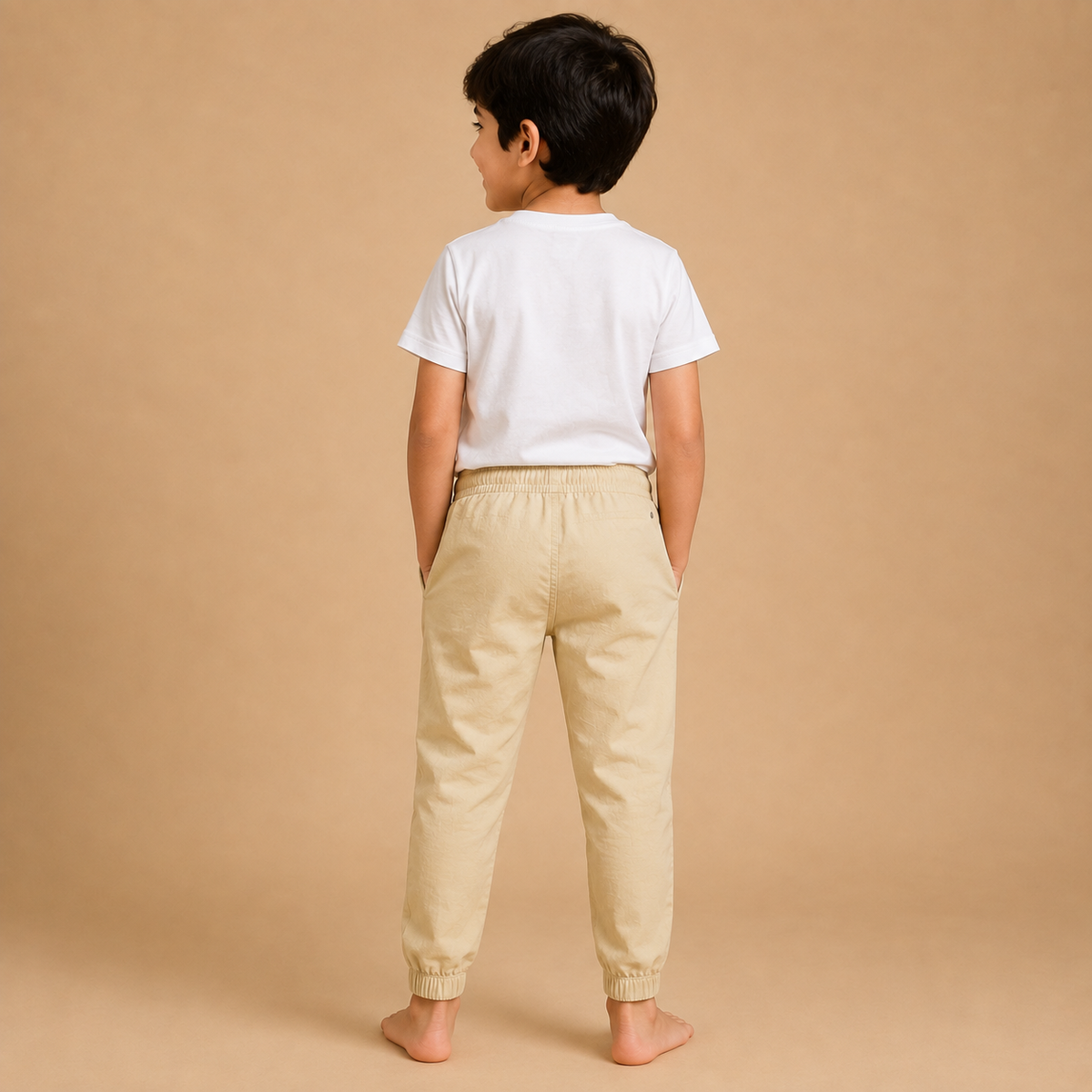 Kids Beige Casual Jogger Pants – Comfortable Everyday Trouser na13