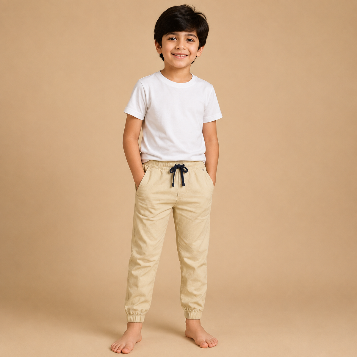 Kids Beige Casual Jogger Pants – Comfortable Everyday Trouser na13