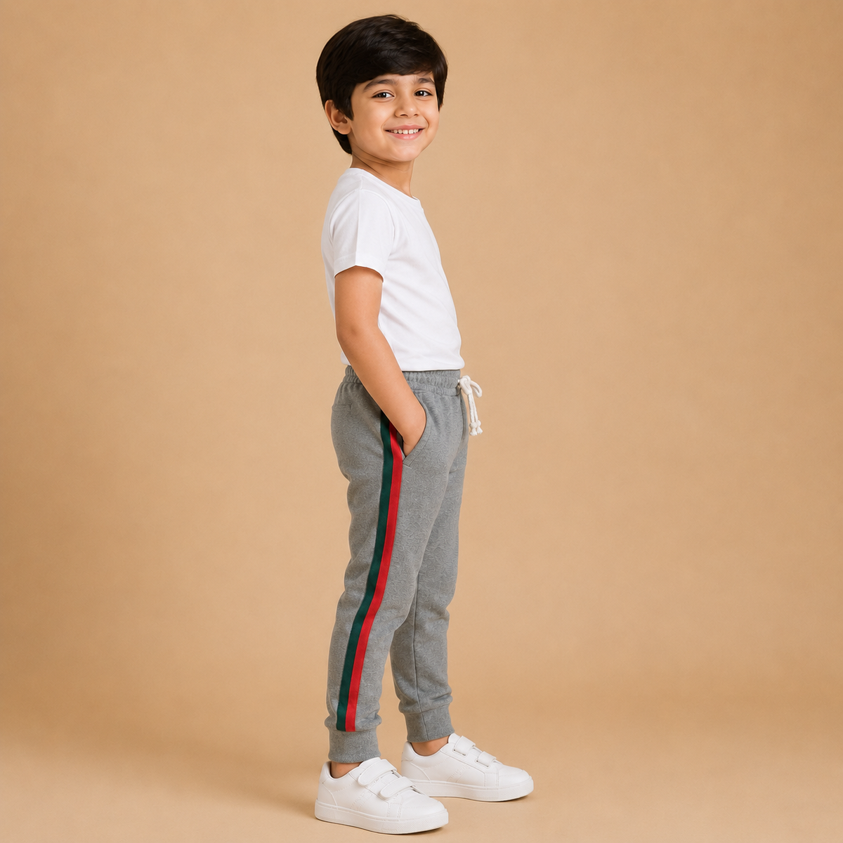 Kids Grey Side Stripe Jogger Pants – Comfortable Casual Trouser na11