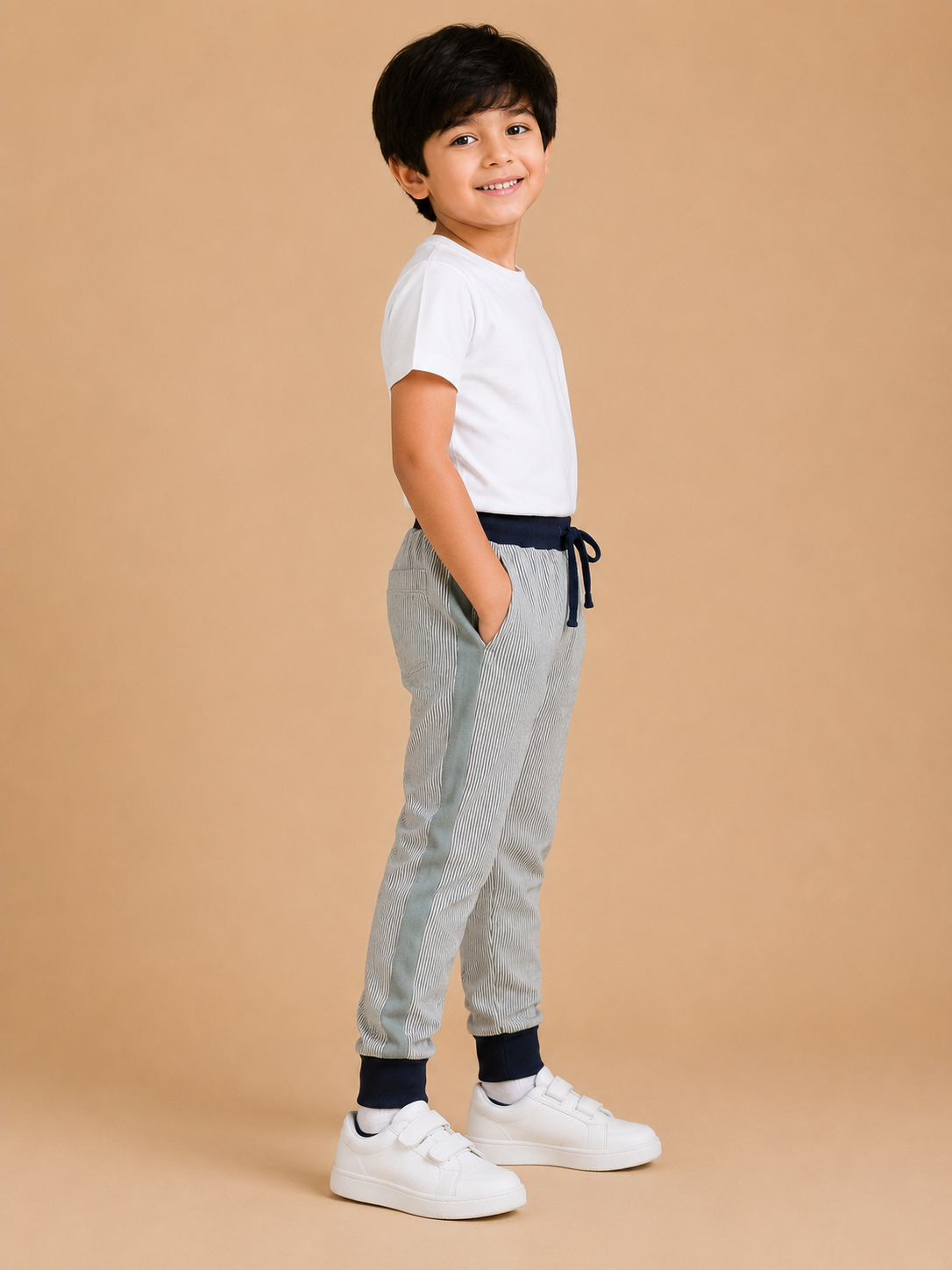 Kids Striped Jogger Pants – Grey & Navy na10