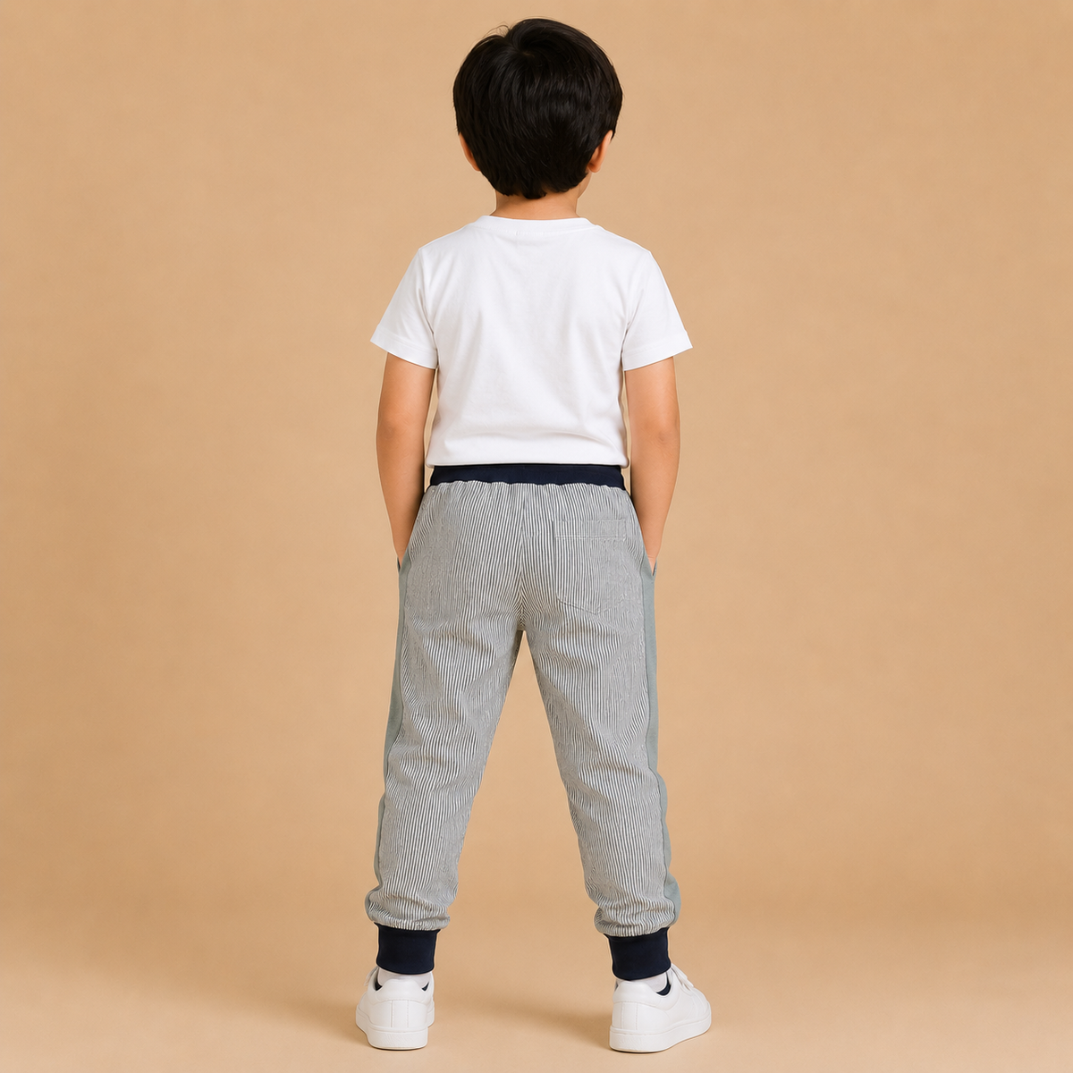 Kids Striped Jogger Pants – Grey & Navy na10
