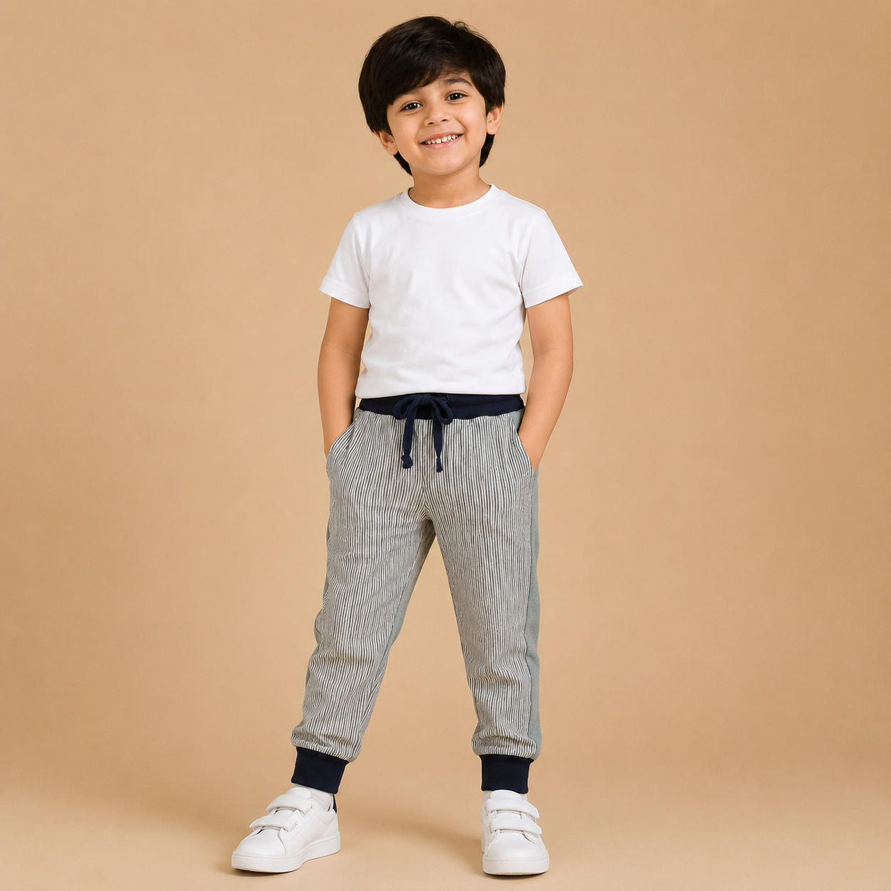 Kids Striped Jogger Pants – Grey & Navy na10