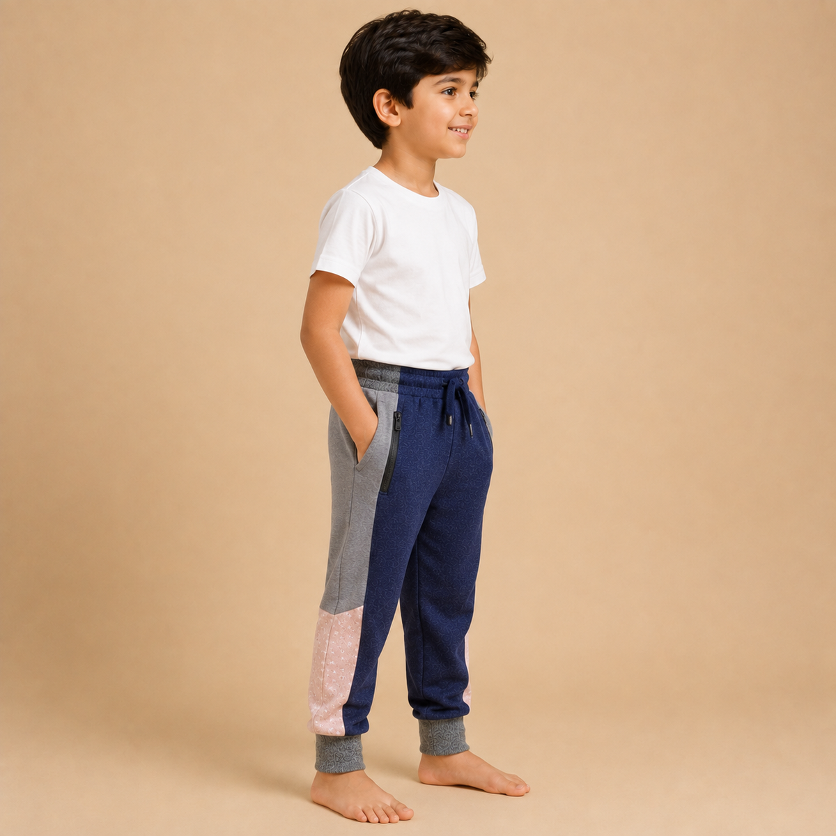 Kids Color Block Jogger Pants – Navy Blue & Grey na16