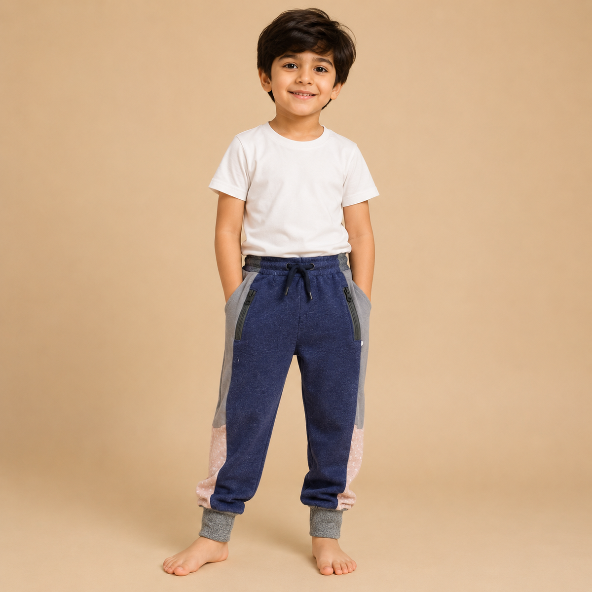Kids Color Block Jogger Pants – Navy Blue & Grey na16