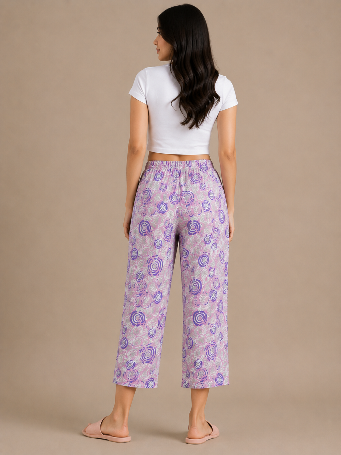 Women's Printed Cotton Palazzo Pants – Lavender Floral Lounge Trousers gty65