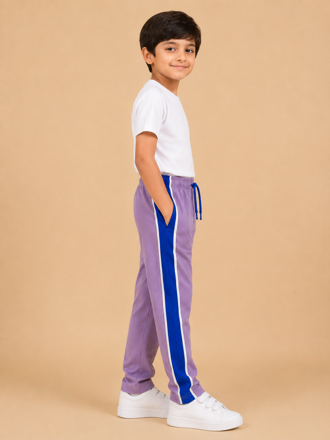 Premium Boys Trouser-Light Purple with Royal blue-T07