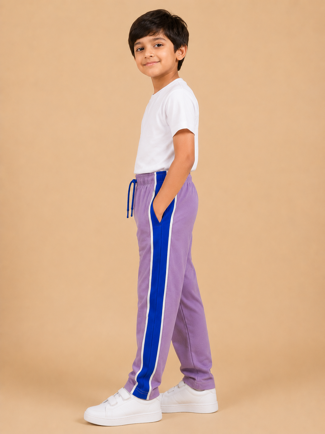 Premium Boys Trouser-Light Purple with Royal blue-T07