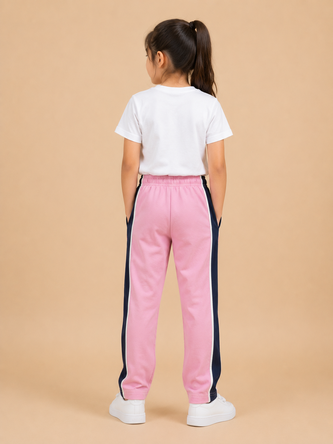Premium Girls Trouser-Pink with Navy-T11