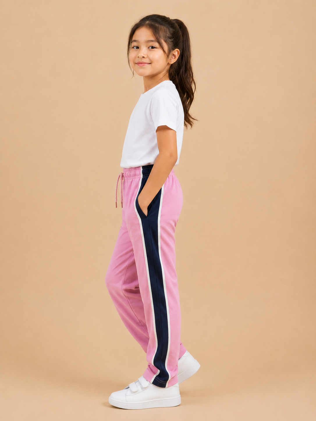 Premium Girls Trouser-Pink with Navy-T11