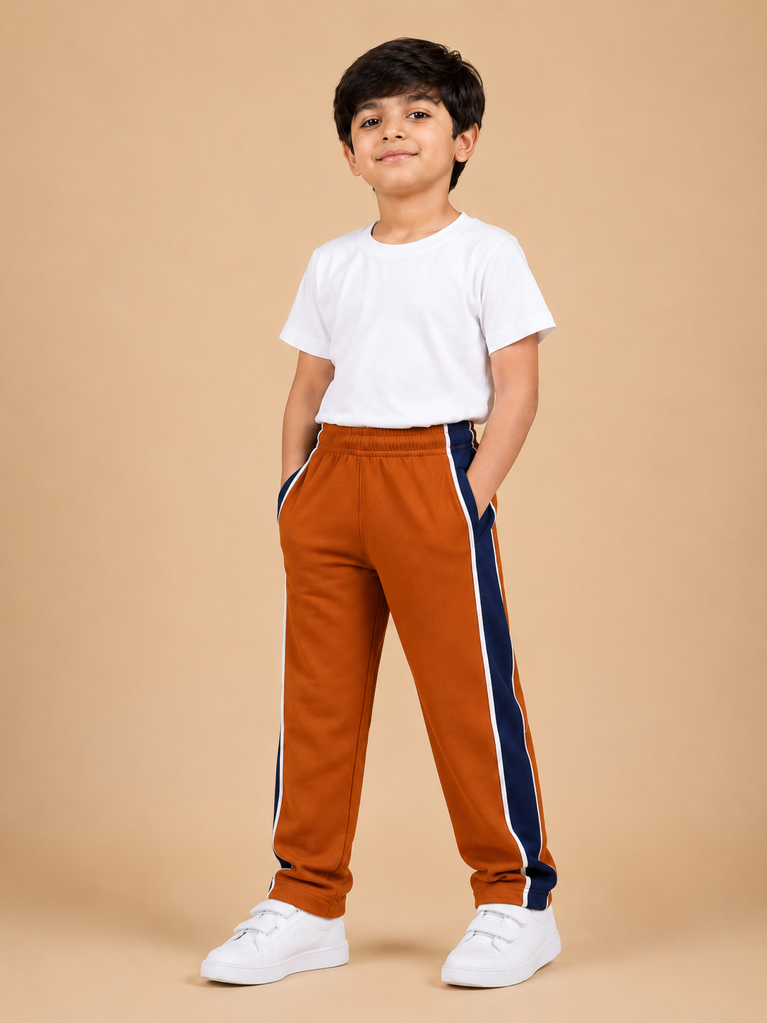Premium Boys Trouser-Burnt Orange with Navy-T09
